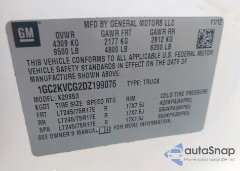 2013 Chevrolet Silverado 2500Hd Work Truck из США, поврежденный, VIN 1GC2KVCG2DZ199076